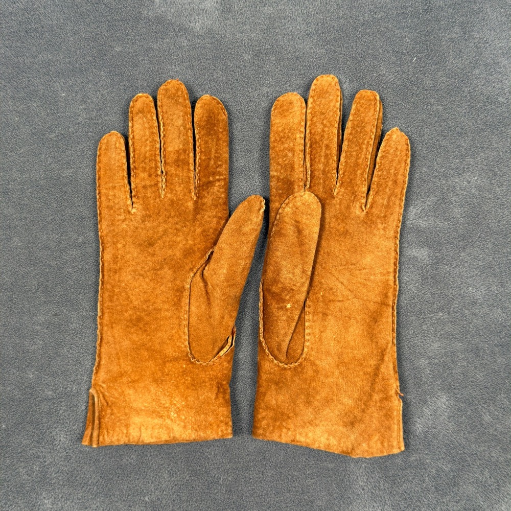 Vintage Kayser Tan Brown Suede Leather Gloves Lined Large Palm Vent Gardening